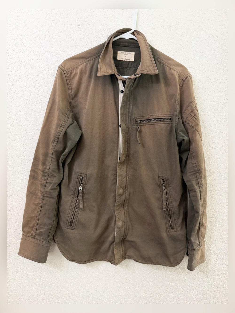 Rag & Bone Front Zip Bomber Utility Men's Brown Casual Zip-Front Jacket - M